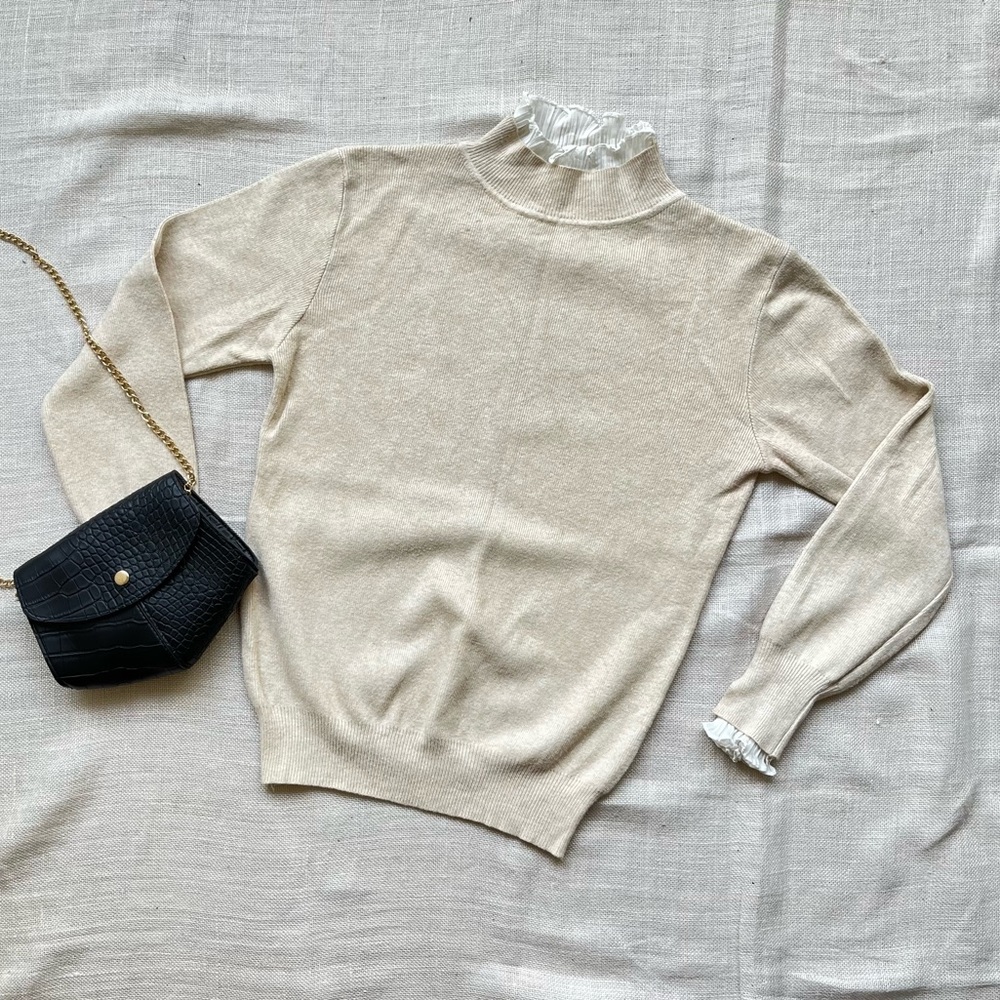 Beige Sweater with Frilly Neck and Sleeves - Picture 2 of 13